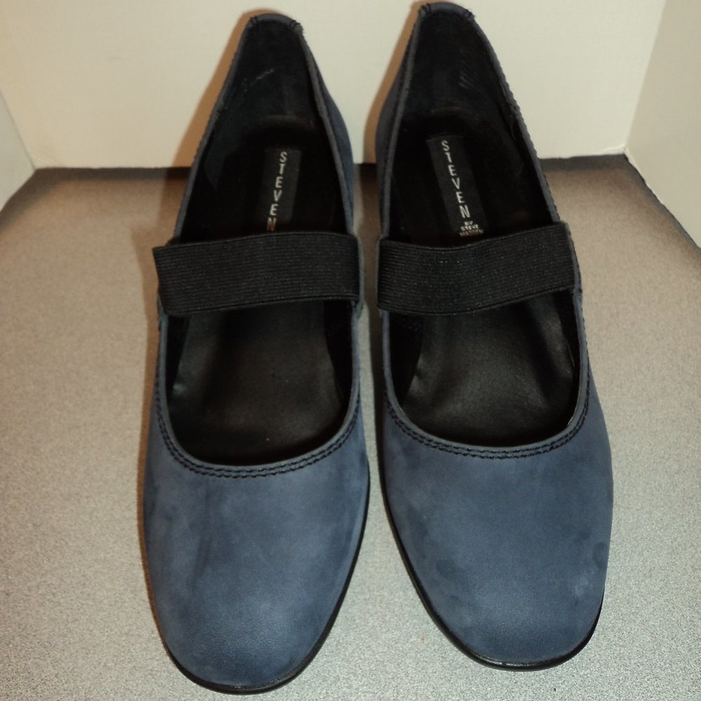 Steven by Steve Madden Women's 8.5 M Blue Suede Shoes Mary Jane Pumps Wedge